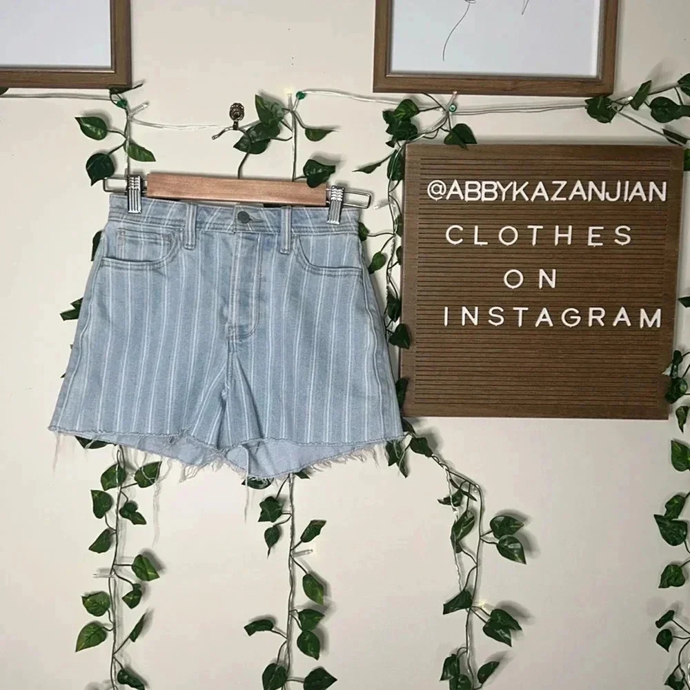 Hollister Striped “Ultra High Rise Mom Short 3” Jean Shorts